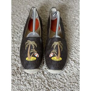 Michael Kors Espadrille Slip On Palm Tree Logo Brown Loafers‎ Size 9.5